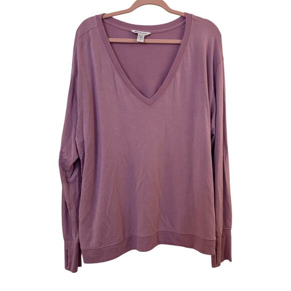 Athleta Sunrise V-Neck Sweatshirt Pink Thumb Hole Long Sleeve Size 2X - Picture 1 of 6